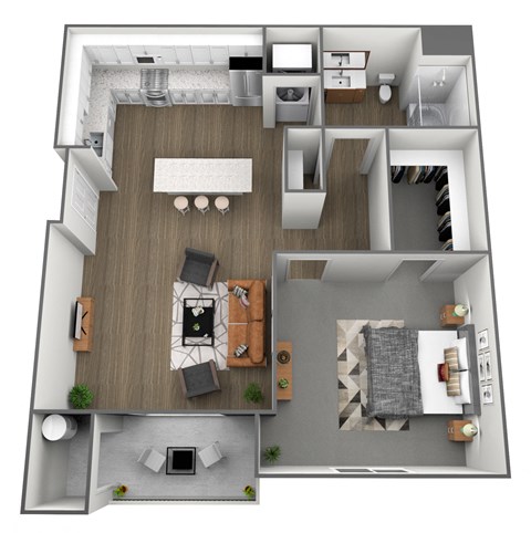Floor plan for 1 bed, 1 bath, 756 sqft